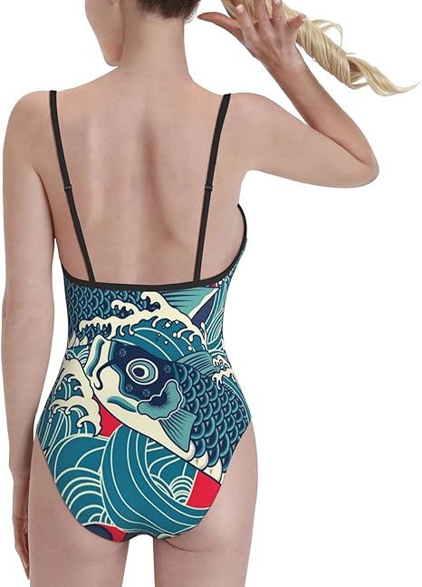 Amazon | スクール水着 水着 レディース 神奈川 魚 トビウオ 波